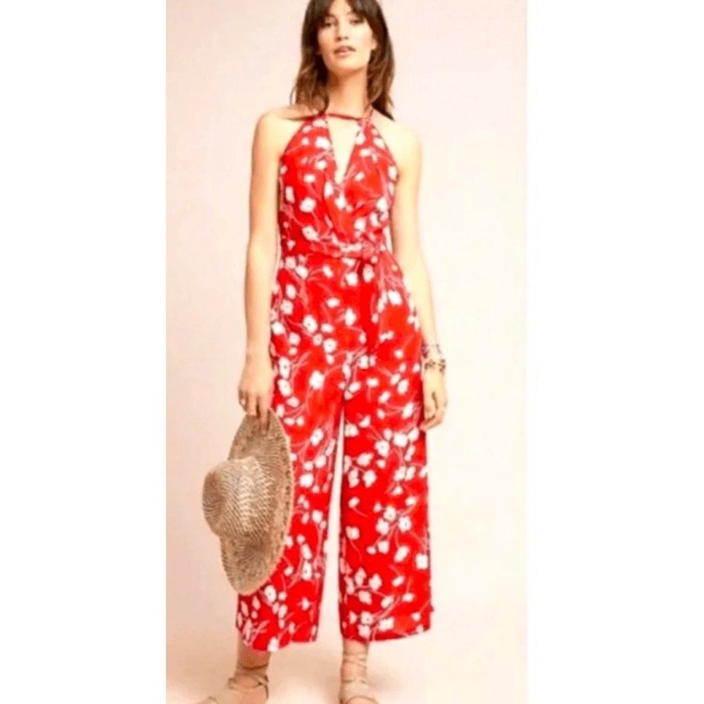 NWT Anthropologie MAEVE 00 Petite hi-rise Romper Andros Jumpsuit Red FLORAL